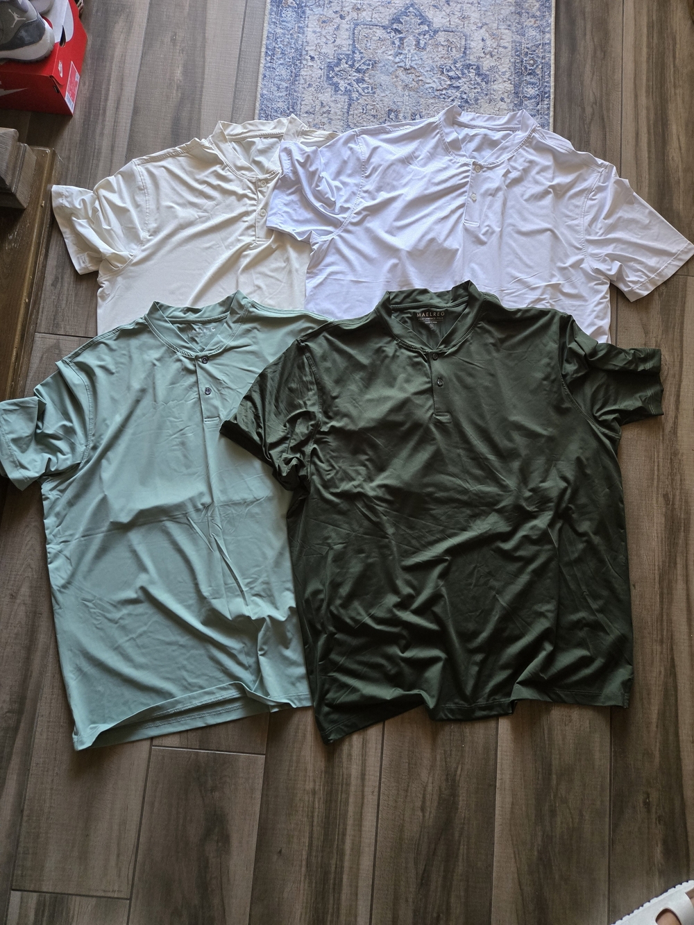 Maelreg-Men's Short-Sleeve Henley Polo - White, Mint, Olive, Cream